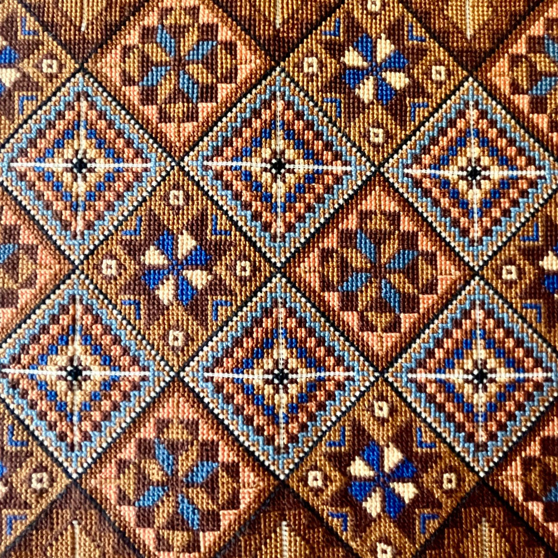 Brown and Blue Tatreez Pattern Motif