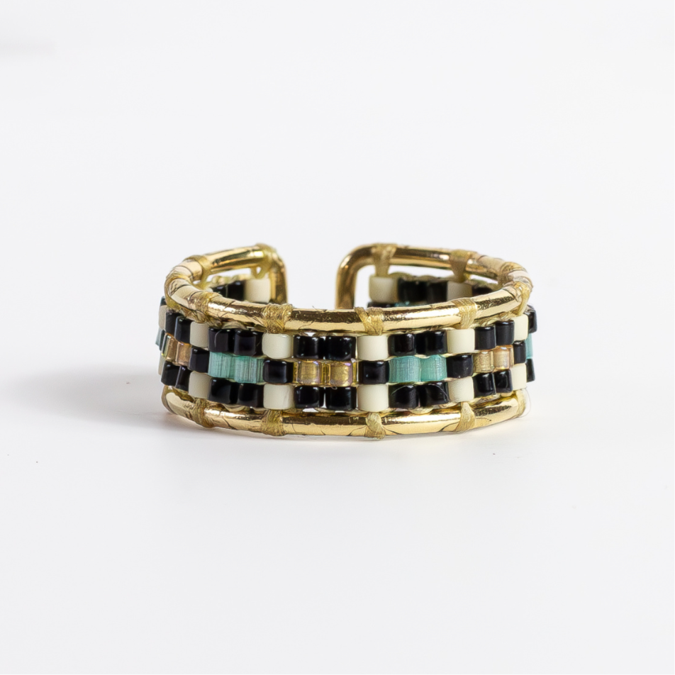 Al Khalil in Turquoise Green - Ring with Palestinian Tatreez Pattern