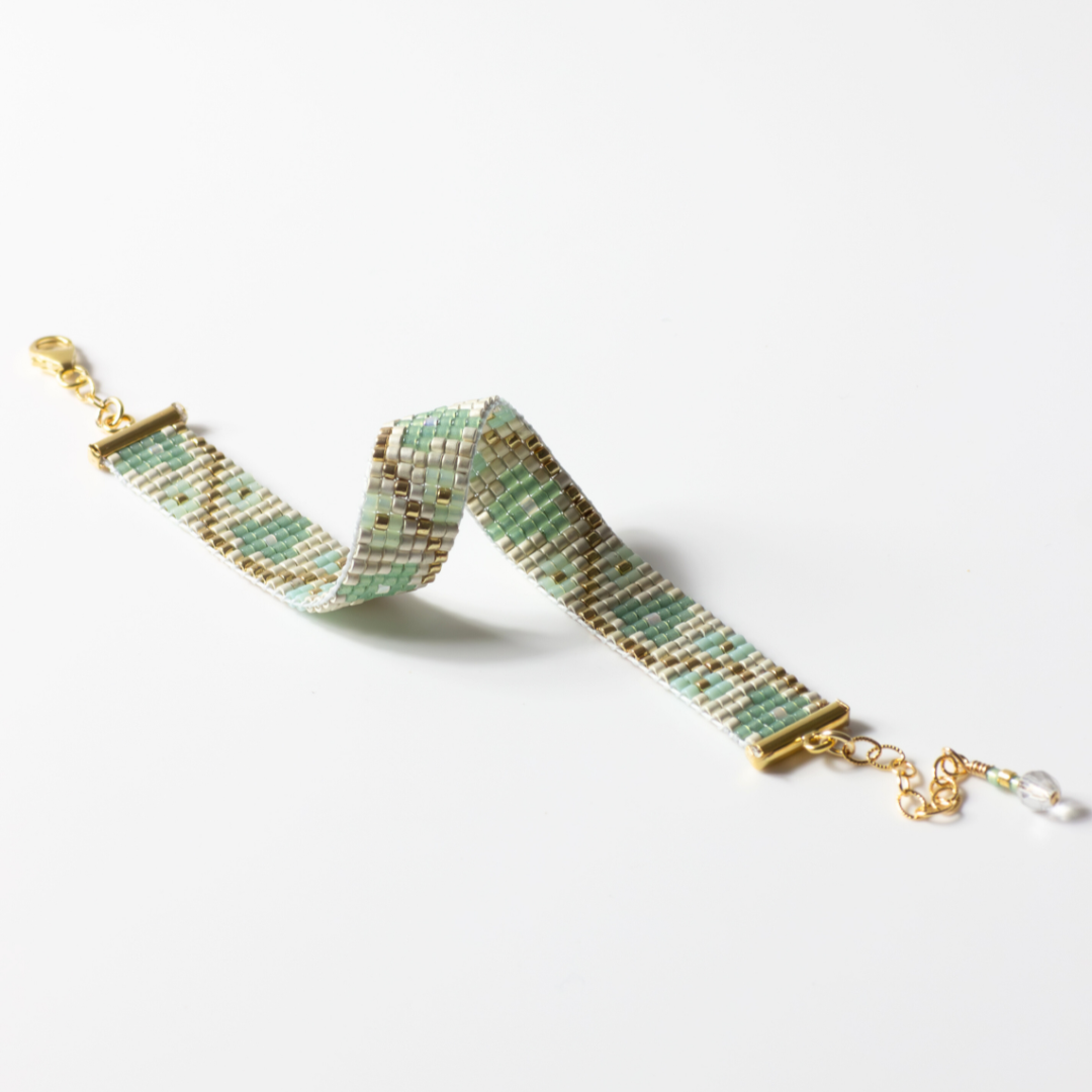 Flower Buds in Laurel Green - Bracelet with Palestinian Tatreez Pattern