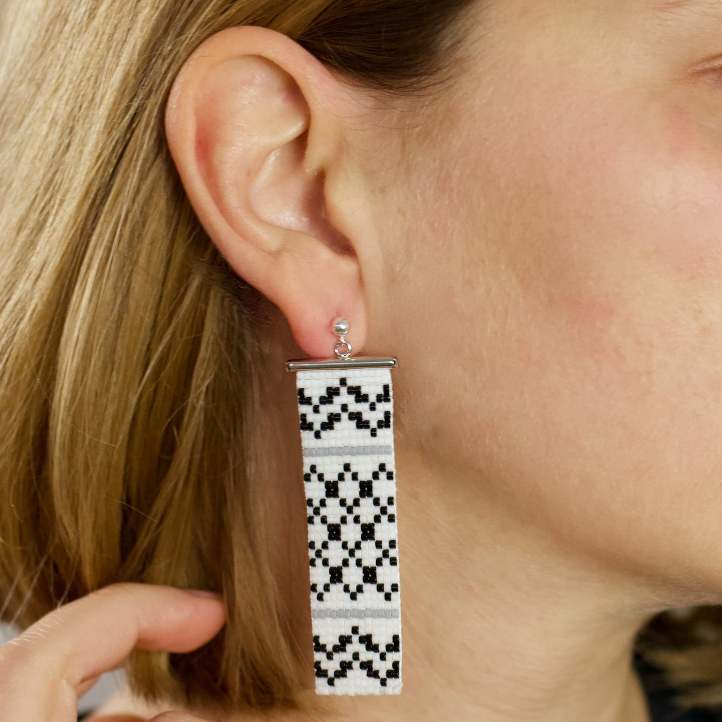 Kuffiyeh earrings with Palestinian symbol of resistance in black white and gray
