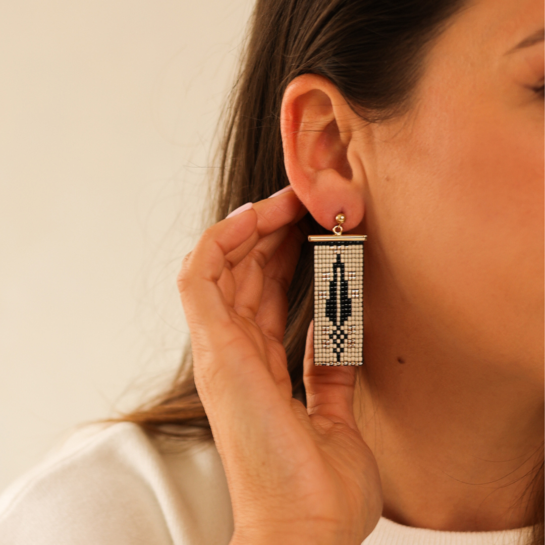 Cypress Earrings in Dark Cream - Handmade Beaded Jewellery
