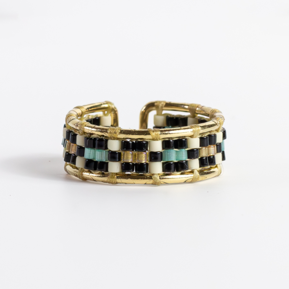 Al Khalil in Turquoise Green - Ring with Palestinian Tatreez Pattern