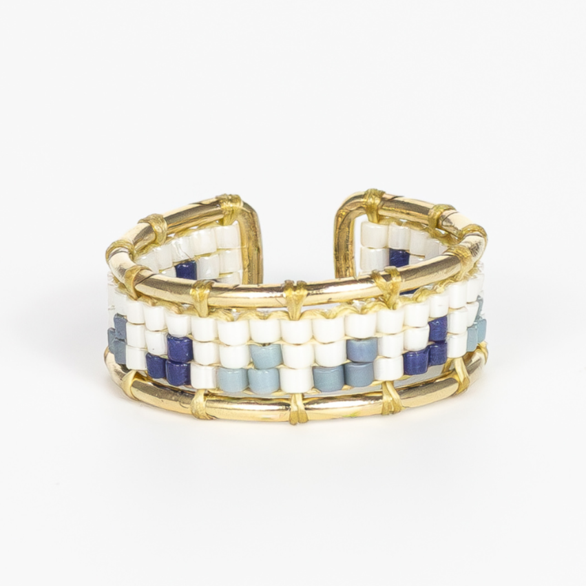 Esdud in Navy Blue - Ring with Palestinian Tatreez Pattern