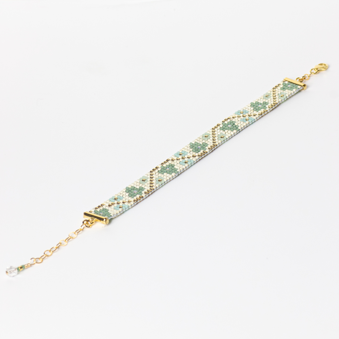 Flower Buds in Laurel Green - Bracelet with Palestinian Tatreez Pattern