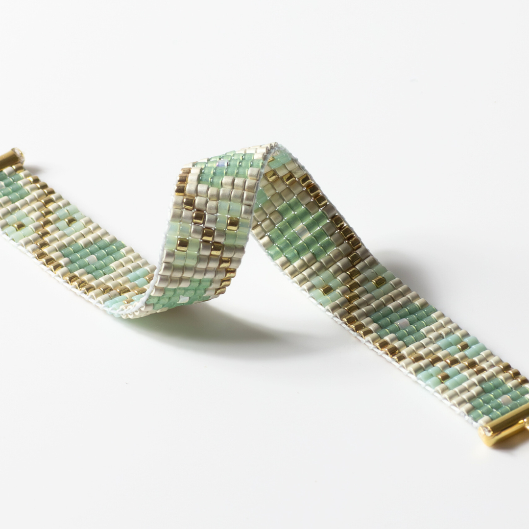 Flower Buds in Laurel Green - Bracelet with Palestinian Tatreez Pattern