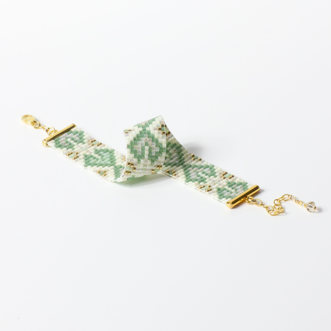 Hearts in Laurel Green - Bracelet with Palestinian Tatreez Pattern