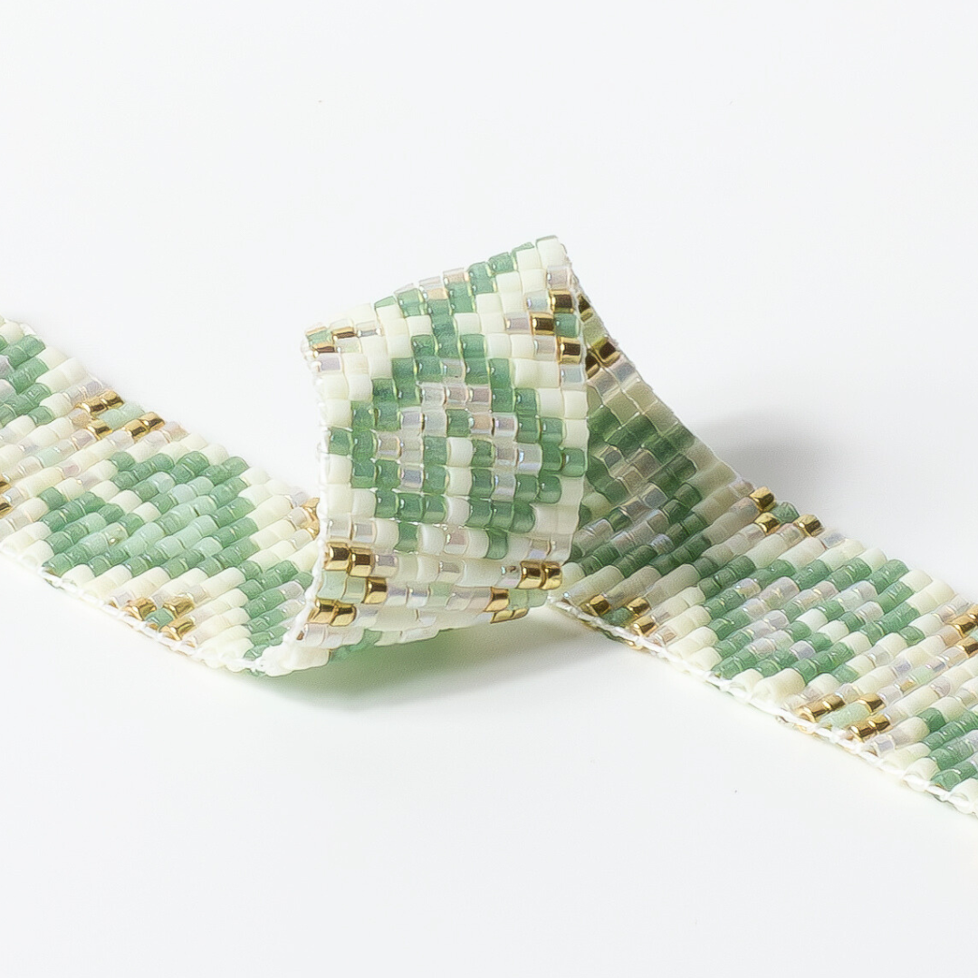 Hearts in Laurel Green - Bracelet with Palestinian Tatreez Pattern