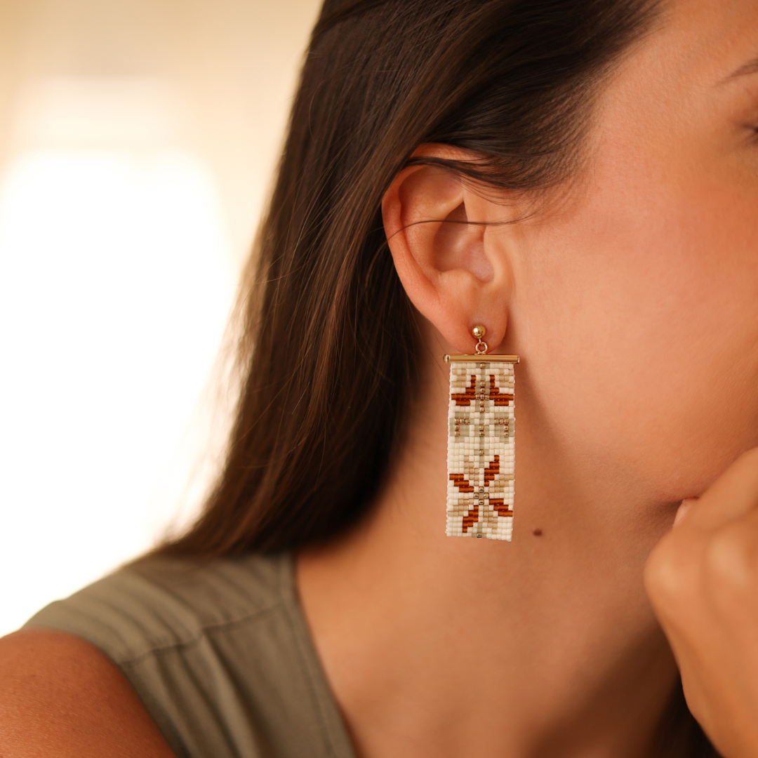 Yafa Earrings in Honey Opal - Earrings with Palestinian Tatreez Pattern