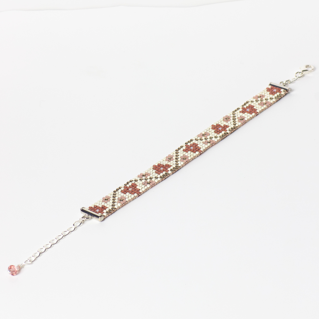 Flower Buds in Magenta- Bracelet with Palestinian Tatreez Pattern