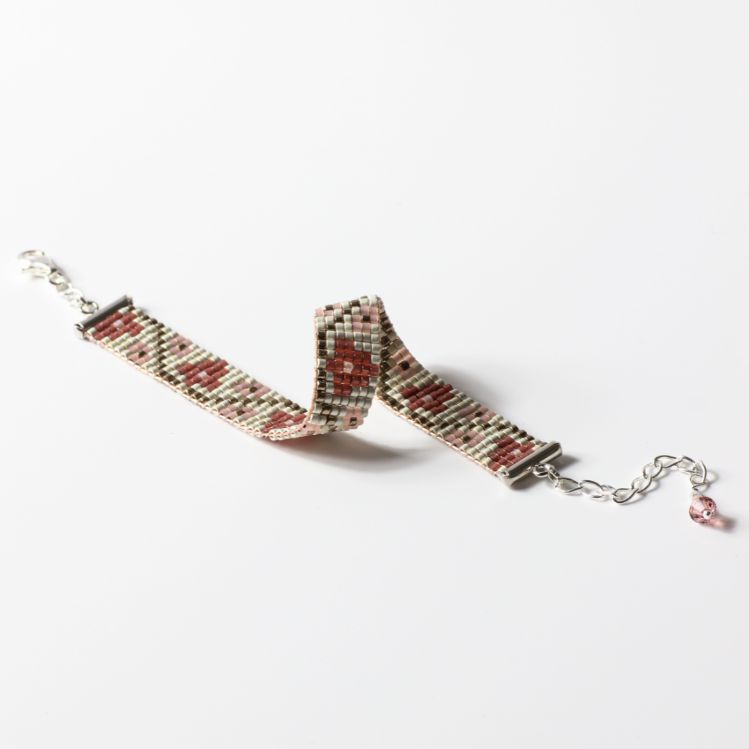 Flower Buds in Magenta- Bracelet with Palestinian Tatreez Pattern