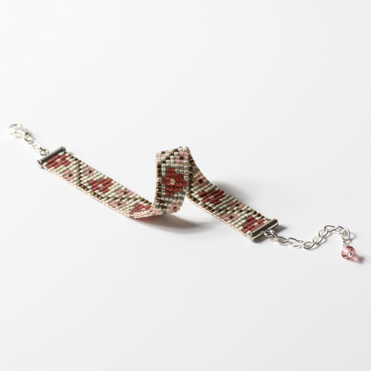 Flower Buds in Magenta- Bracelet with Palestinian Tatreez Pattern