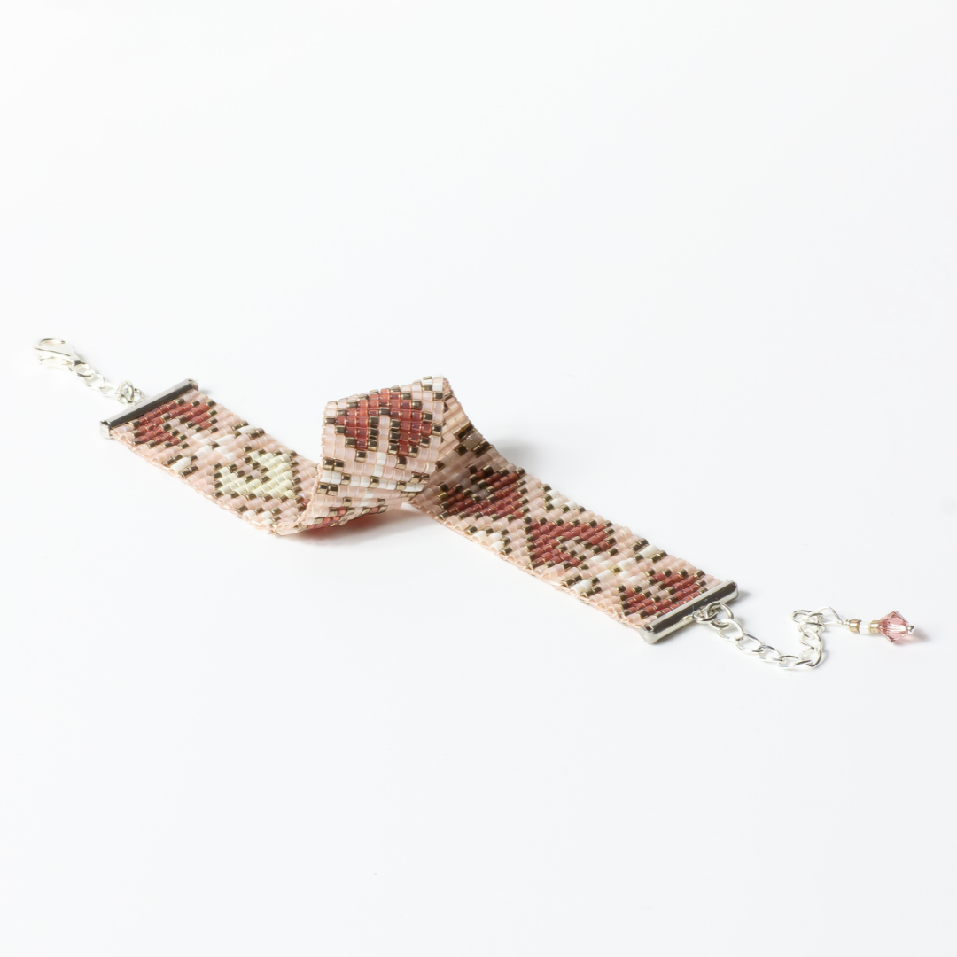 Hearts in Magenta - Bracelet with Palestinian Tatreez Pattern
