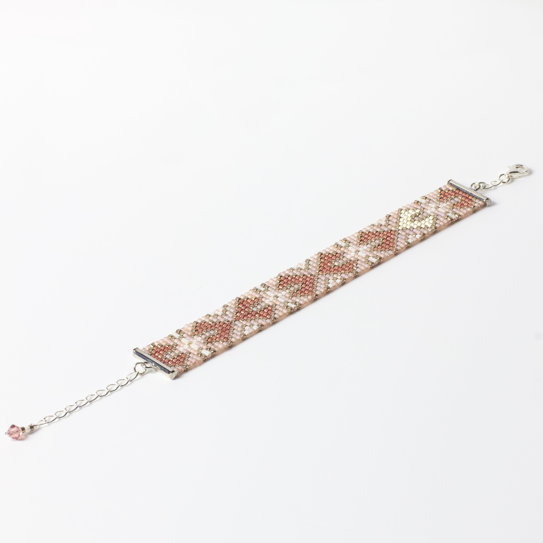 Hearts in Magenta - Bracelet with Palestinian Tatreez Pattern