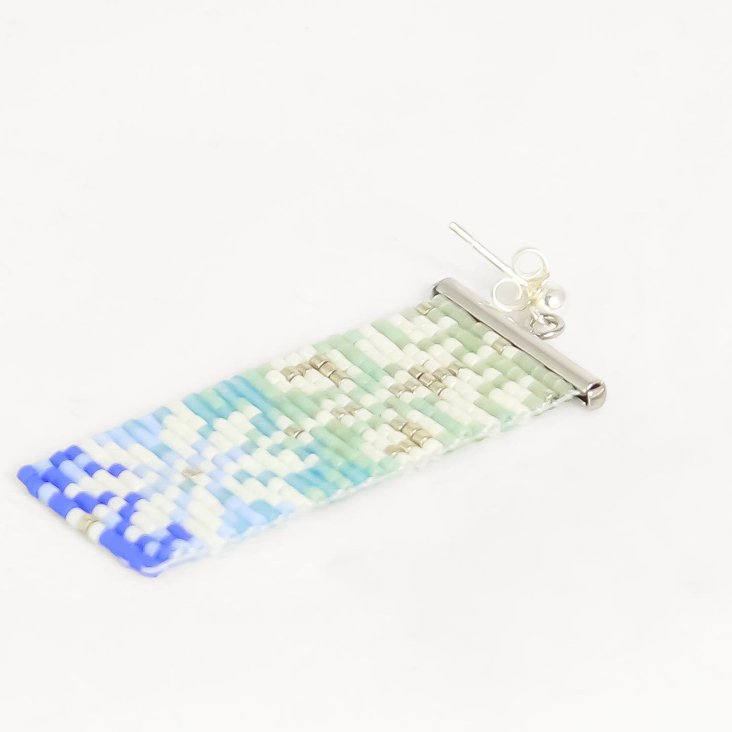 Earrings in Ombre with Palestinian Tatreez from Yafa in Green Blue Cream and Silver
