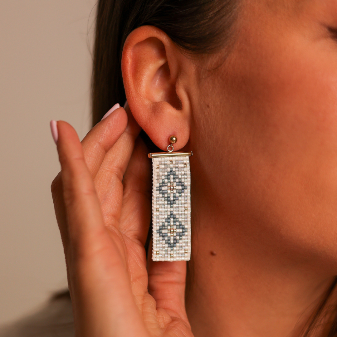 Ramallah in Gray - Earrings with Palestinian Tatreez Pattern