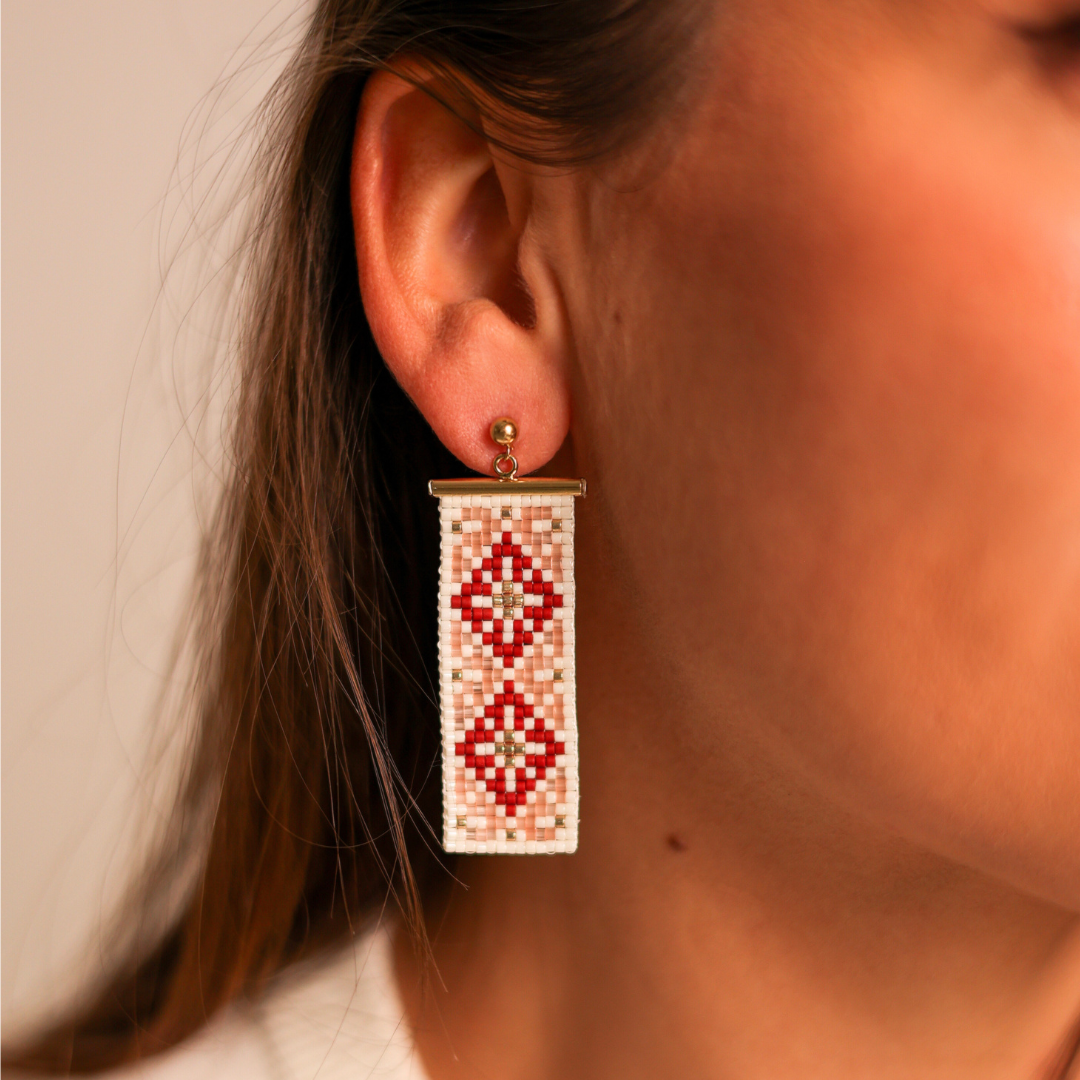 Ramallah in Red - Earrings with Palestinian Tatreez Pattern