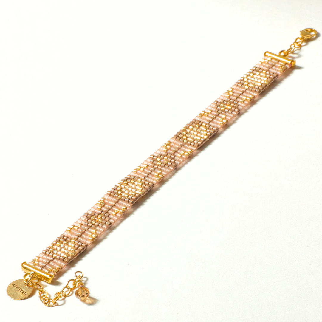 handwoven bead bracelet with tatreez pattern