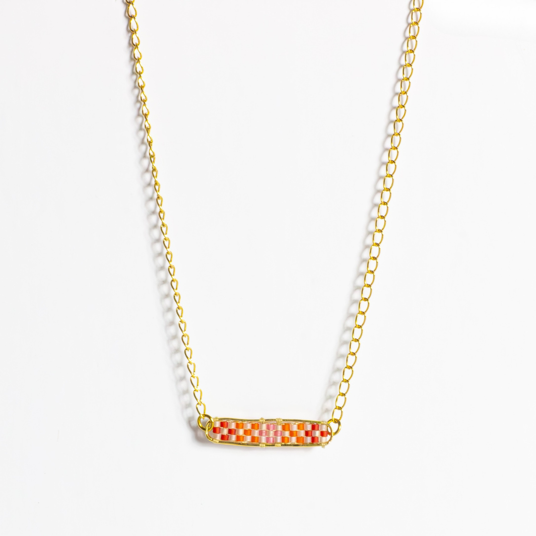 Tulkarem in Orange Red - Necklace with Palestinian Tatreez Pattern