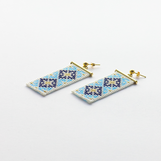 Earrings with Palestinian Tatreez patterns from Ramallah in Blue Navy Cream and Gold