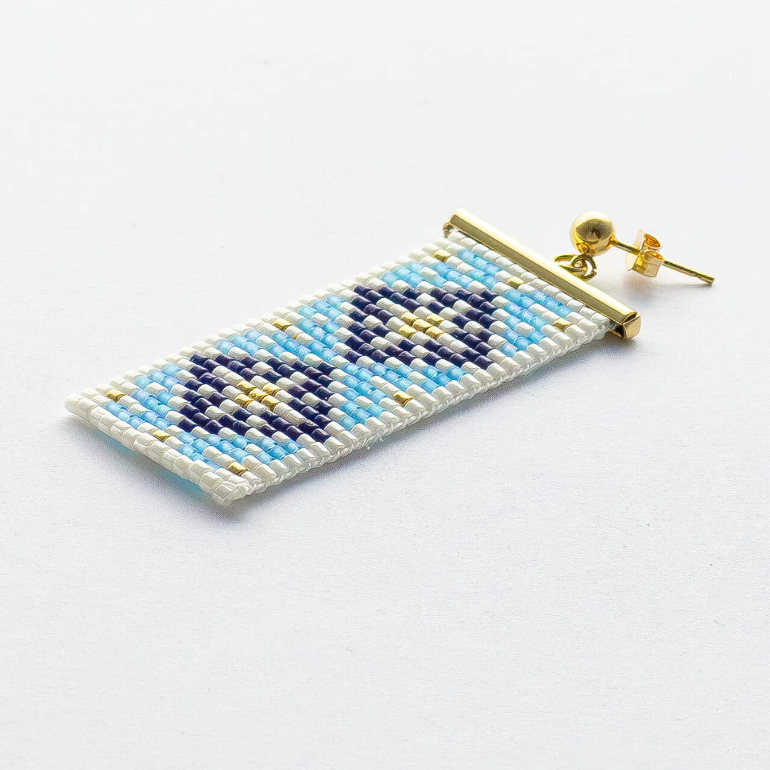 Earrings with Palestinian Tatreez patterns from Ramallah in Blue Navy Cream and Gold