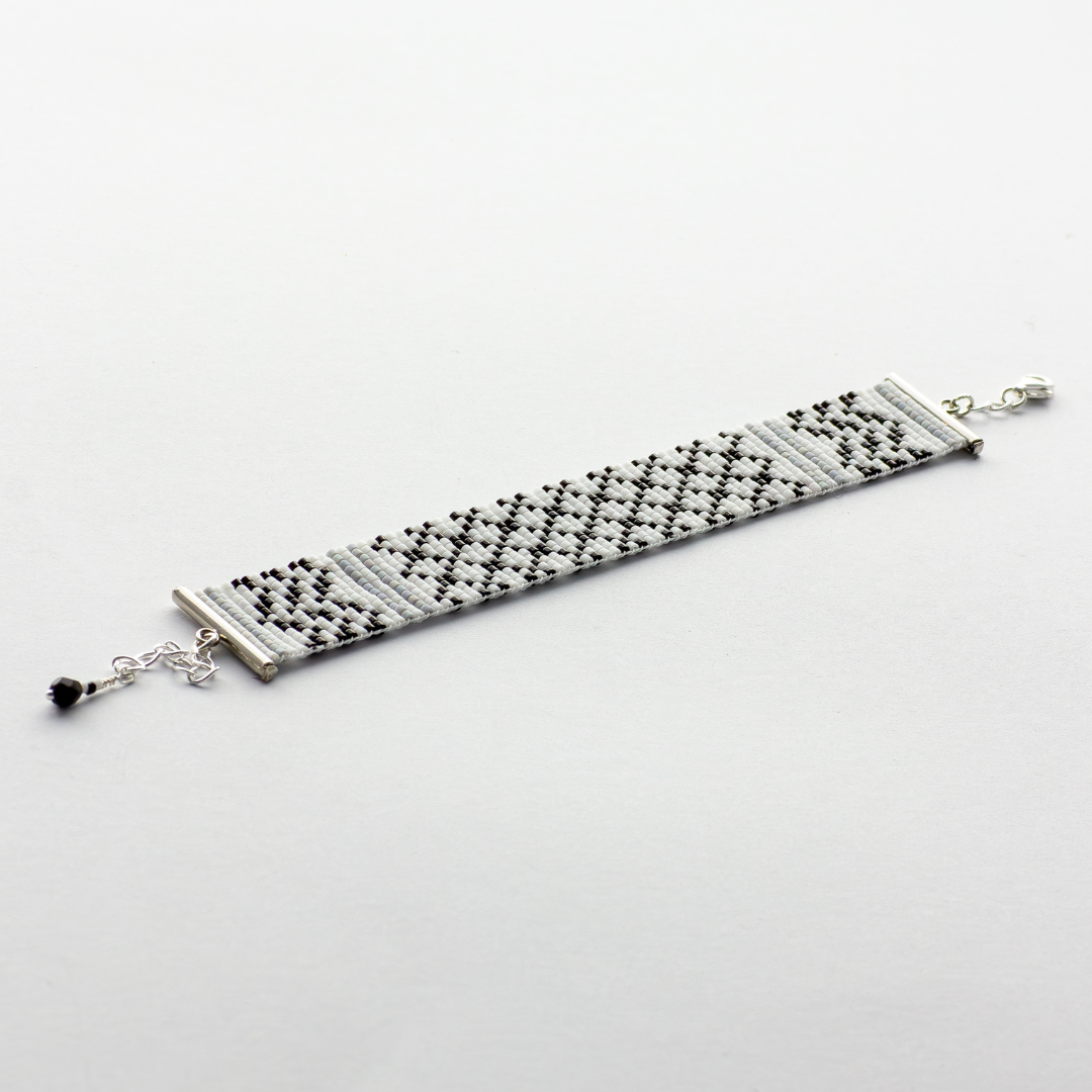 Classic Kuffiyeh bracelet showcasing a Kufiyeh-Keffiyeh in black gray and white