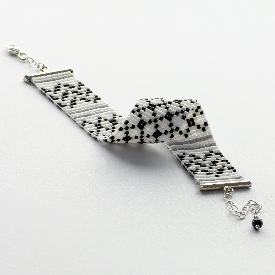 Classic Kuffiyeh bracelet showcasing a Kufiyeh-Keffiyeh in black gray and white