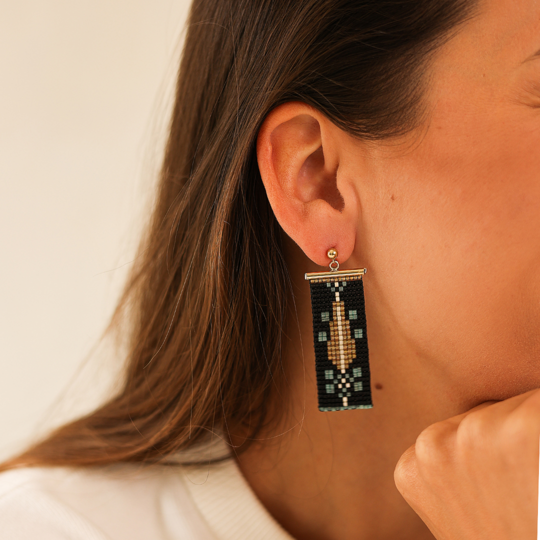 Cypress Earrings in Green Turquoise - Handmade Beaded Jewellery