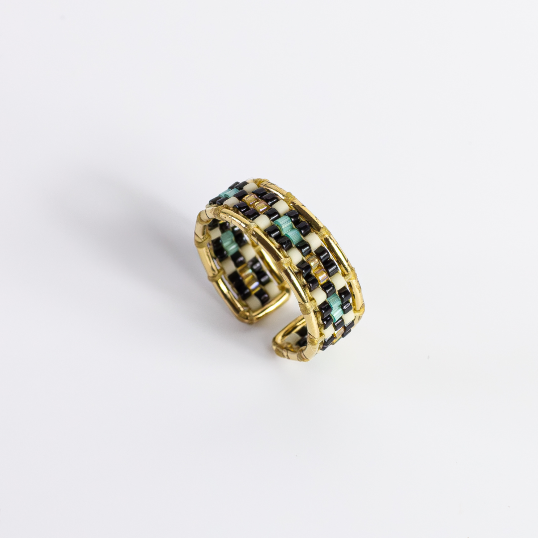 Al Khalil in Turquoise Green - Ring with Palestinian Tatreez Pattern