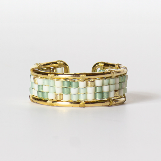 Al Ramleh in Laurel  Green - Ring with Palestinian Tatreez Pattern