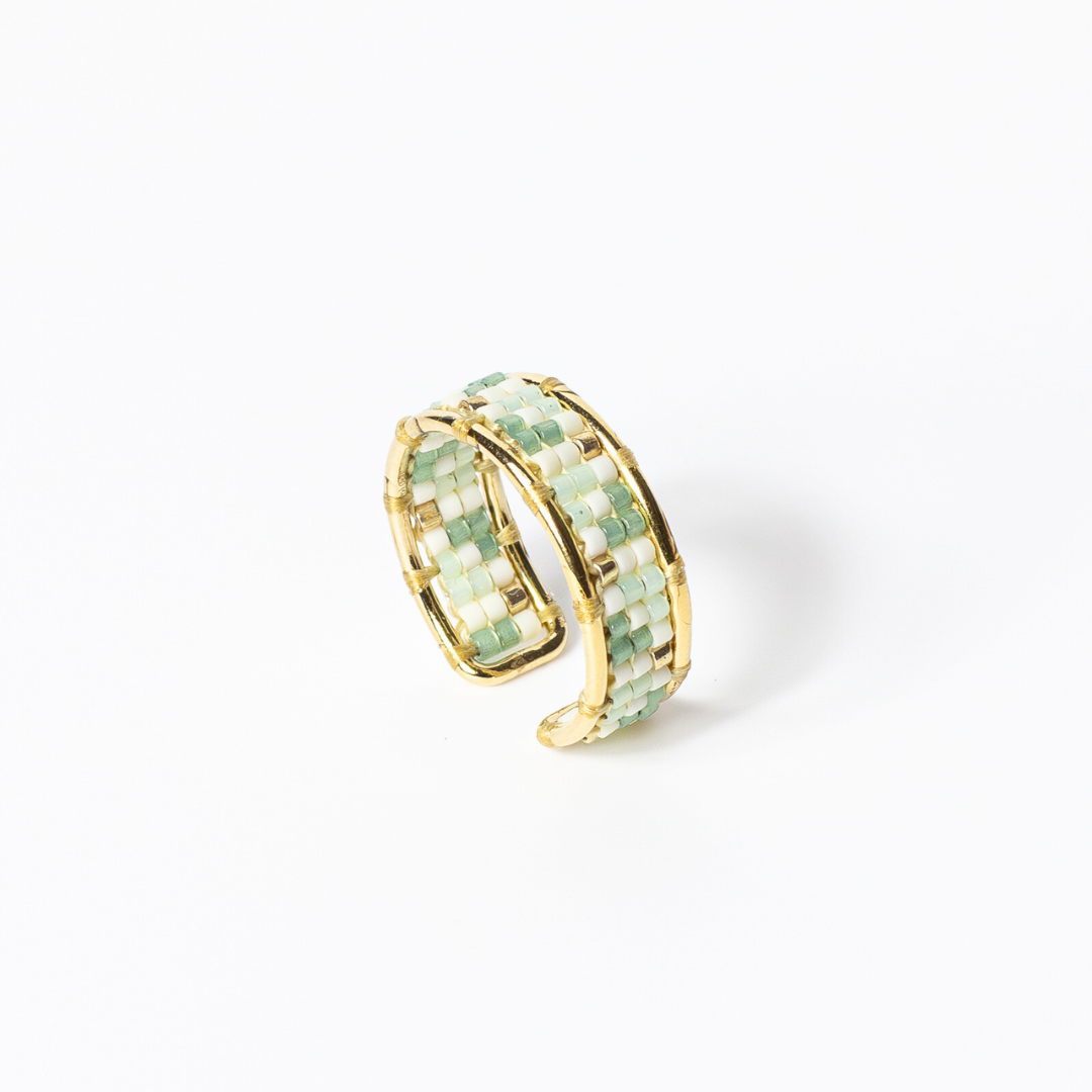 Al Ramleh in Laurel  Green - Ring with Palestinian Tatreez Pattern