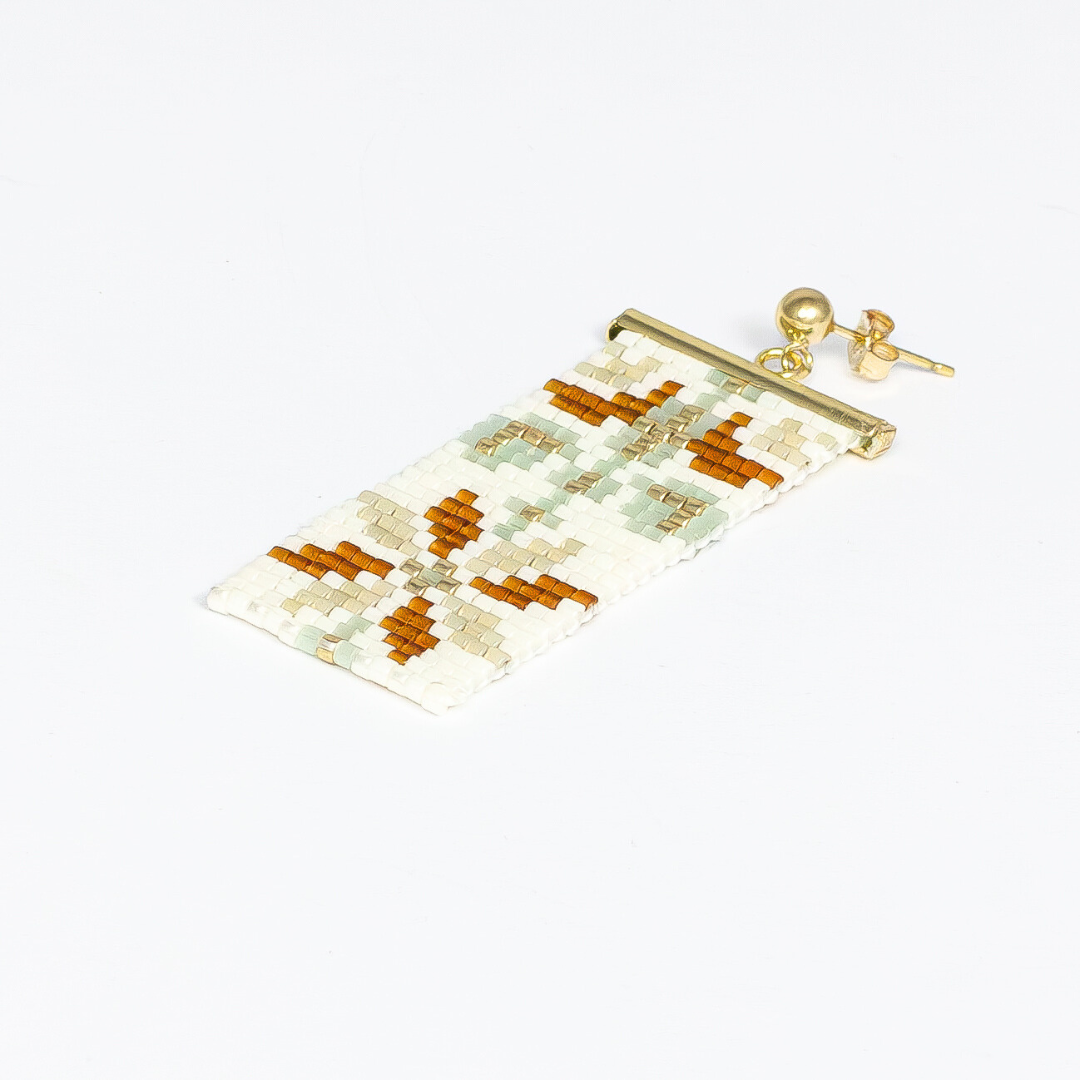 Earrings with Palestinian Tatreez pattern from Yafa in Honey Opal Brown Green Cream and Gold