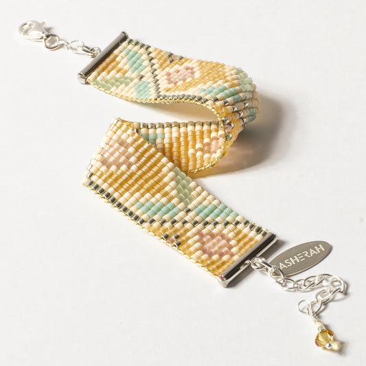 The Gathering in Antique Beige - Bracelet with Palestinian Tatreez Pattern