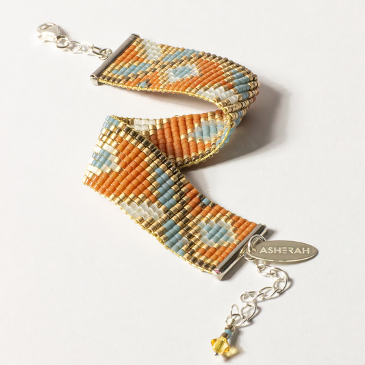 Handwoven bracelet on a white background