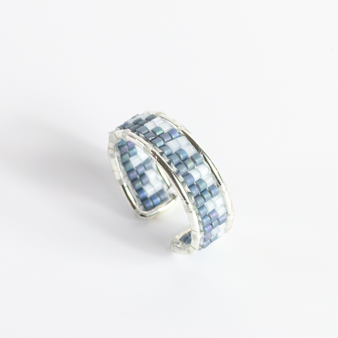 Esdud in Moody Blue - Ring with Palestinian Tatreez Pattern