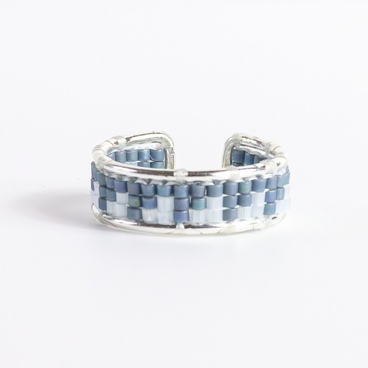 Esdud in Moody Blue - Ring with Palestinian Tatreez Pattern