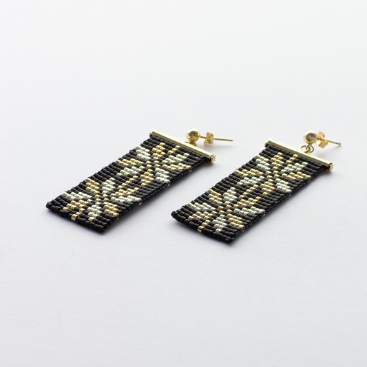 Earring with Tatreez Pattern Moon of Bethlehem in Black and gold and silver