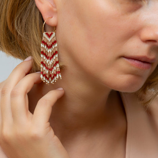 Handmade Fringe Earrings - Sickles, in Red