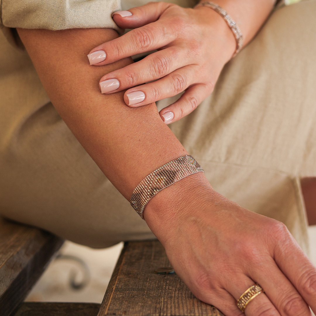 The Gathering in Pink Mist - Bracelet with Palestinian Tatreez Pattern