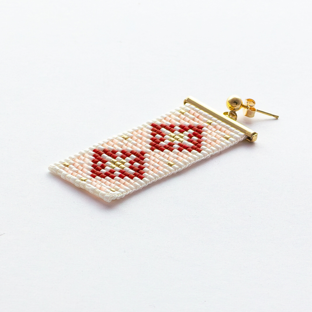 Earrings with Palestinian Tatreez patterns from Ramallah in Red Pink Cream and Gold