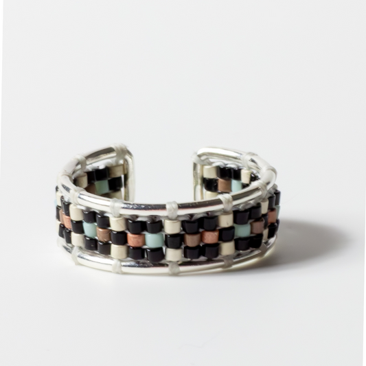 Al Khalil in Rose Blush - Ring with Palestinian Tatreez Pattern