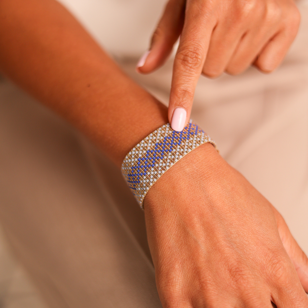 Syrian_Inhabited_Scroll_Palestinian_Tatreez_Pattern Blue and Gold Glass beads