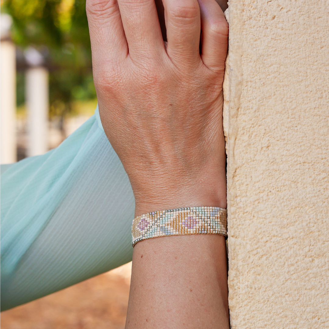 The Gathering in Antique Beige - Bracelet with Palestinian Tatreez Pattern