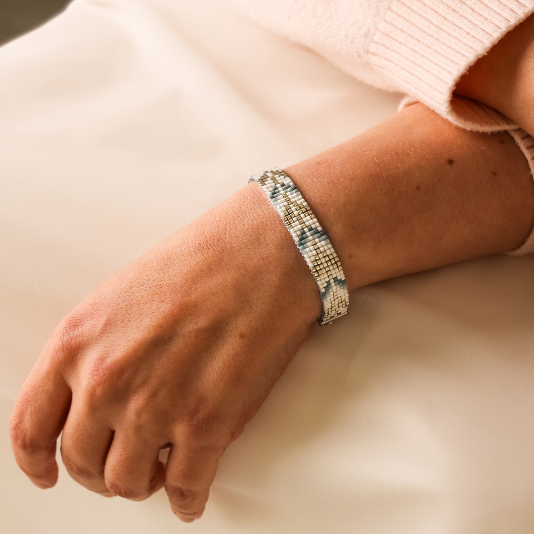 The Trees in Moody Blue - Bracelet with Palestinian Tatreez Pattern