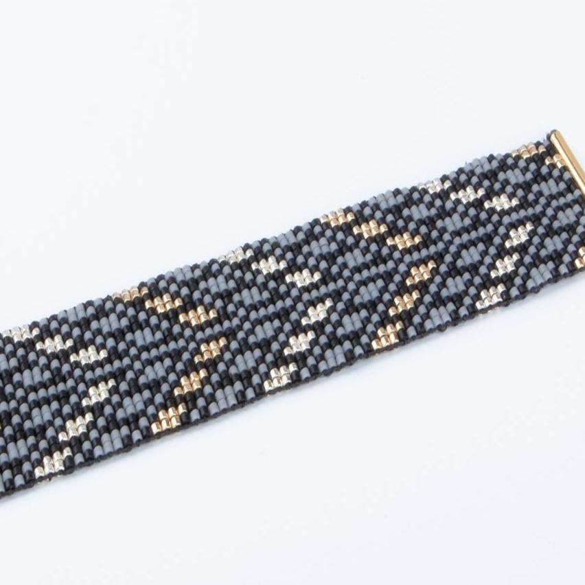 The Wheat Ears Bracelet with Pattern from Al Khalil Hebron in Gray Black Gold and Silver 