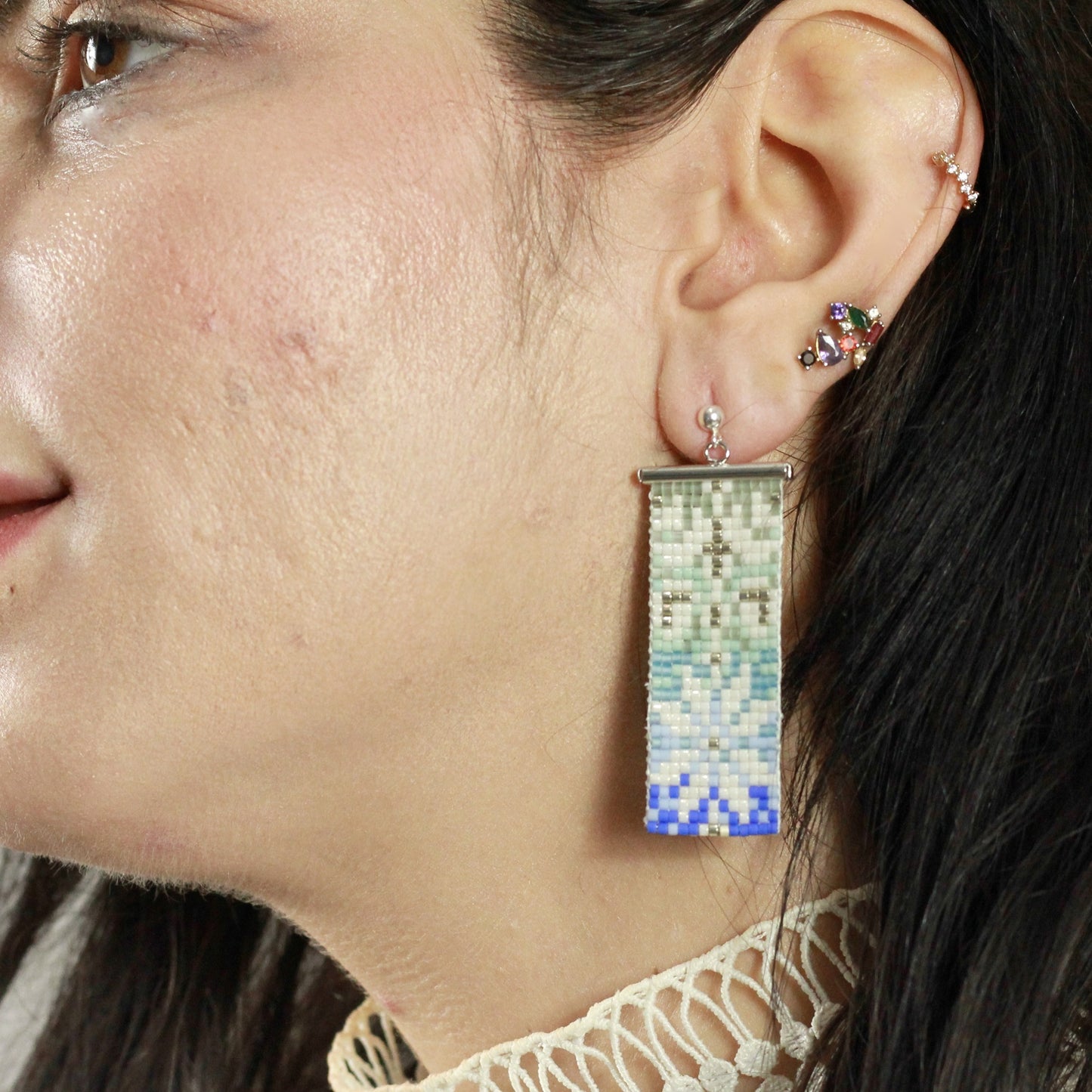 Yafa in Ombre - Earrings with Palestinian Tatreez Pattern