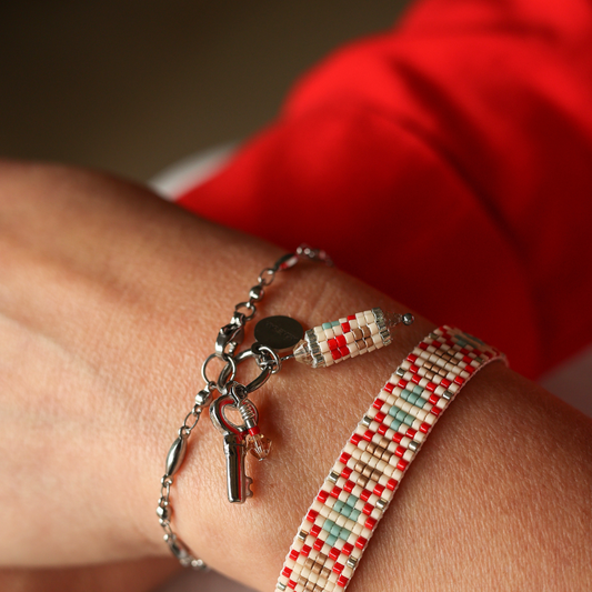 The Branch in True Red - Charm Bracelet with Palestinian Tatreez Pattern