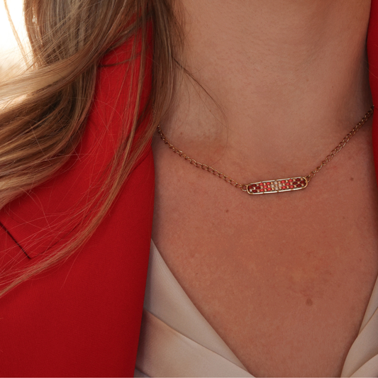 Tulkarem in Brick Red - Necklace with Palestinian Tatreez Pattern