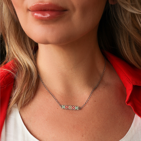 Tulkarem in True Red - Necklace with Palestinian Tatreez Pattern