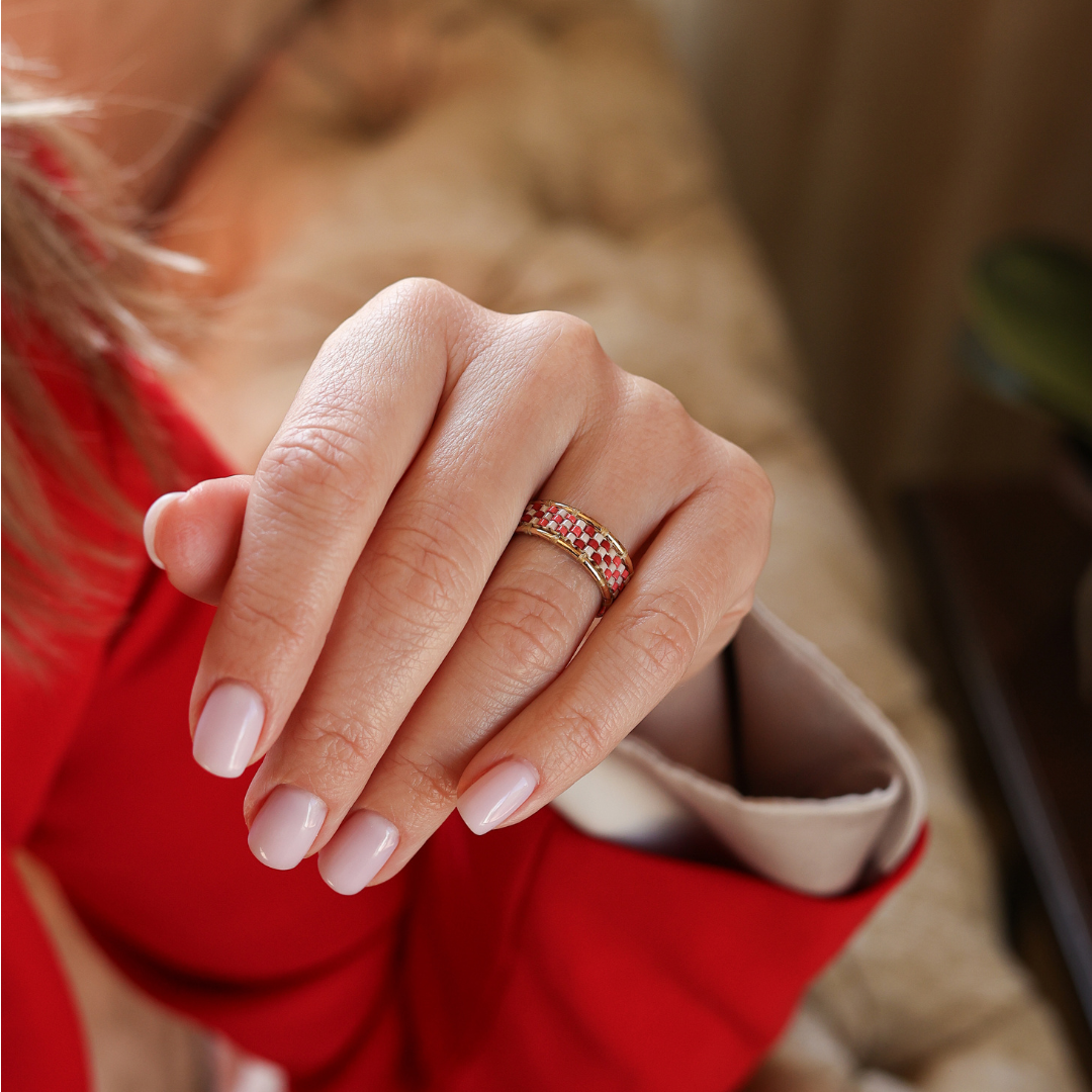 CoR in Brick Red - Ring with Palestinian Tatreez Pattern