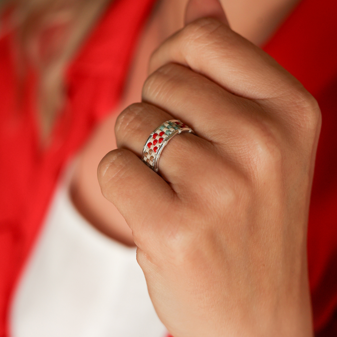 CoR in True Red - Ring with Palestinian Tatreez Pattern